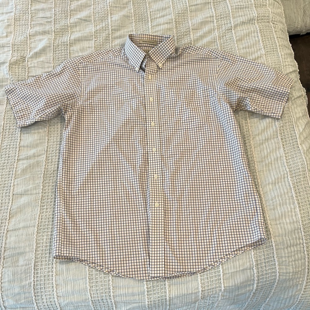 L.L. Bean Men’s Medium Yellow Blue Plaid Cotton Short‎ Sleeve Button Down